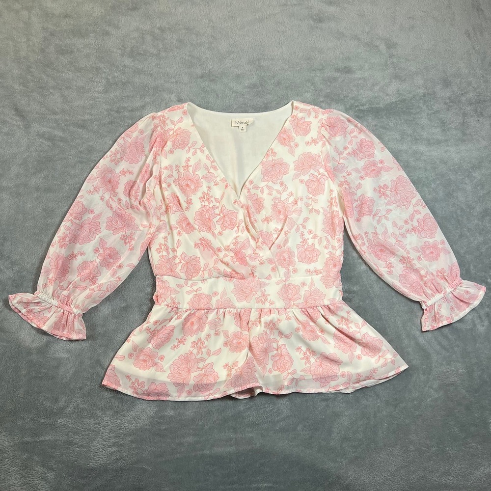 Meraki V-Neck Floral Print Peplum Blouse Size Medium